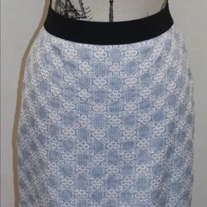 Ann Taylor Women Embroidered Pencil Skirt 6 Blue White